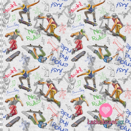 Teplákovina potisk skateboardista v akci na šedém melé