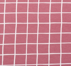 Teplákovina počesaná potisk růžová mřížka, BIO