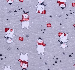 Bavlněný jednolícní úplet lední medvídci na šedé 