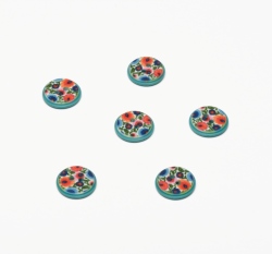 Knoflík kulatý potisk kytičky na modré