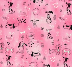 Úplet potisk pejsci na růžové