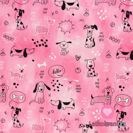 Úplet potisk pejsci na růžové