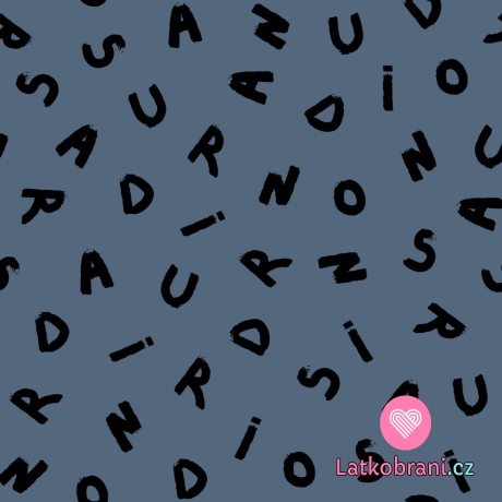 Teplákovina počesaná potisk písmenka na džínově modré 