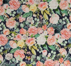 Modalová teplákovina růže na tmavě modré 