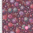 Úplet potisk "vyšívané" květiny na tmavé bordó 