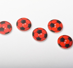 Knoflík kulatý, dětský, červený s fotbalovým míčem