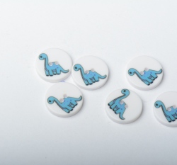 Knoflík kulatý, dětský s modrým dinosaurem