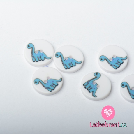 Knoflík kulatý, dětský s modrým dinosaurem
