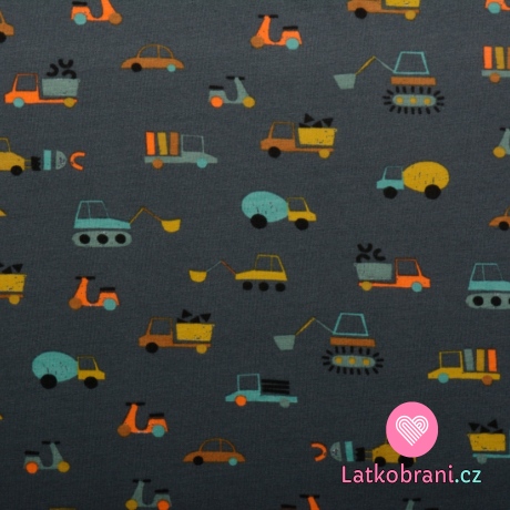 Úplet potisk stavební vozidla na šedé, BIO