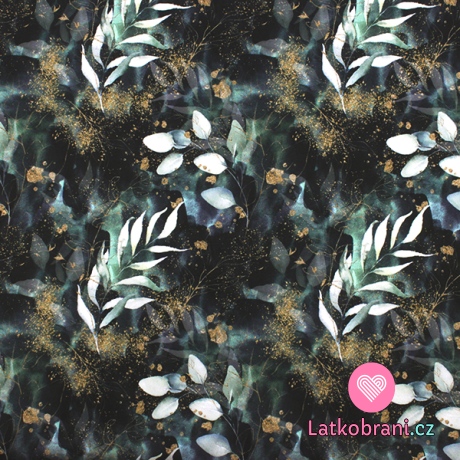 Šusťák lístečky se zlatým prachem na černém podkladu