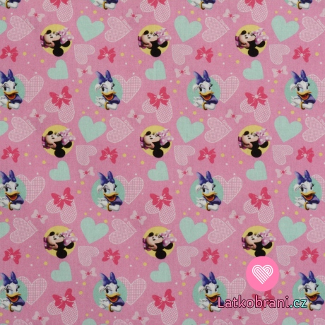 Bavlněné plátno potisk Mickeyho klubík na růžové