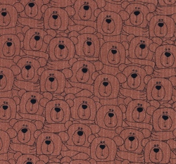 Teplákovina potisk medvídek Méďa na vínovém podkladu se vzorem rybí kosti