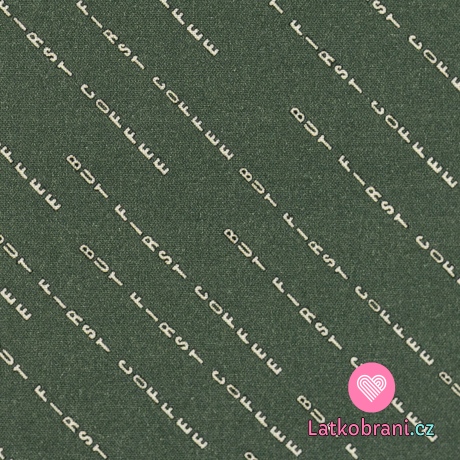 Viskóza potisk "But first coffee" na khaki zelené