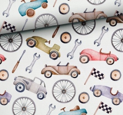 Úplet potisk retro závodní autíčka na bílé