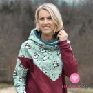 Teplákovina počesaná potisk tučňáci na bruslích na modré 