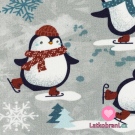 Teplákovina počesaná potisk tučňáci na bruslích na šedé