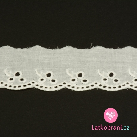 Bavlněná krajka s vyšívanými květy 42 mm smetanová