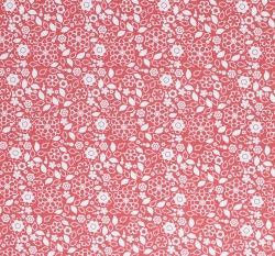 Bavlněné plátno bílé květy na lososově růžové 