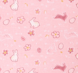 Úplet potisk velikonoční zajíček a vajíčka mezi květy na růžové 
