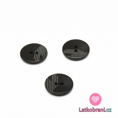 Knoflík kulatý, matný, černý s pruhy