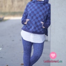 Teplákovina tmavě modrá kostka na královsky modré 