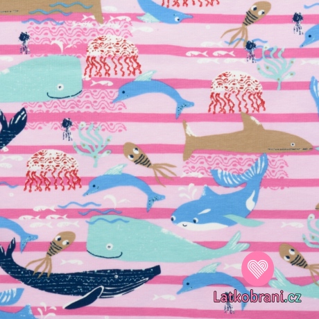 Úplet potisk Beach Days - Sea life Pink