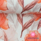 Žebrovaný úplet potisk vlčí mák na ecru