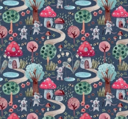 Úplet potisk myší vesnička na námořnické modré 