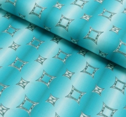 Bavlněný satén čtyřcípé hvězdy na modro - bílých proužcích