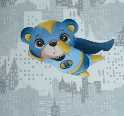 Panel létající modrý medvídek ve městě 