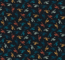 Úplet potisk barevné helikoptéry na tmavě modré