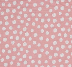 Dvojitá gázovina / mušelín nepravidelné puntíky na růžové, BIO