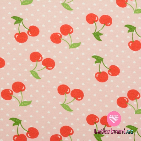 Úplet potisk třešinky mezi drobnými srdíčky na růžové