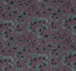 Viskóza potisk lístky ginko na fialové