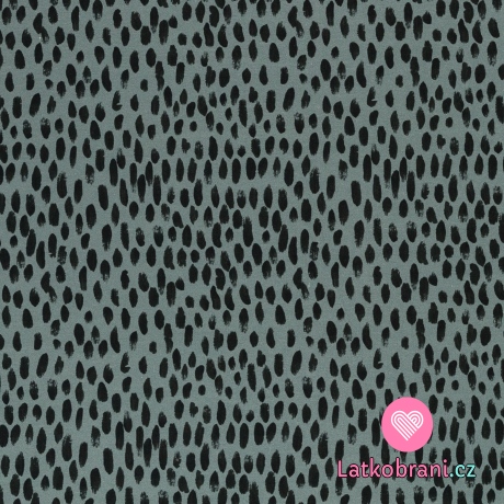 Teplákovina s příměsí modalu potisk černé nepravidelné tahy štětcem na modro-šedé