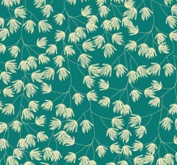 Teplákovina potisk béžová kvítka na zeleném podkladu