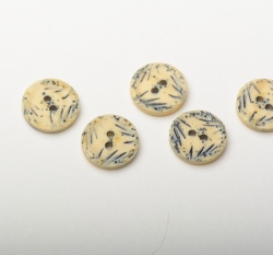 Knoflík kulatý, modrý s lístečky - malý