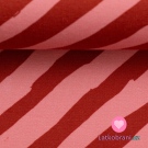 Teplákovina šikmé pruhy cihlová s růžovou