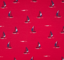 Úplet potisk pruhované plachetnice na červené