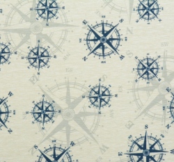 Teplákovina potisk modrý kompas na béžovém melé