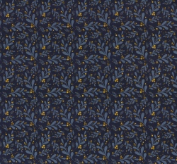 Úplet potisk světle modré lístečky se žlutými bobulkami na tmavě modré