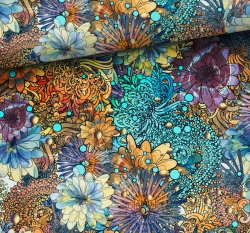 Teplákovina potisk bublinky a kouzelné květiny 