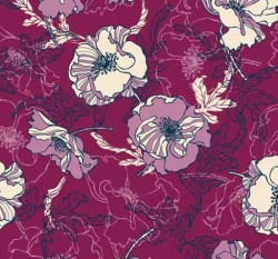 Viskózový úplet potisk květy na vínové