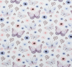 Úplet potisk motýlci a květy na bílé, BIO
