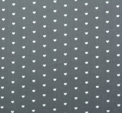 Bavlněné plátno drobná bílá srdíčka na šedé 