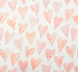 Dvojitá gázovina / mušelín větší srdíčka na bílé, BIO