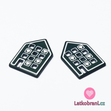 Knoflík ve tvaru domečku se srdíčky v oknech šedý