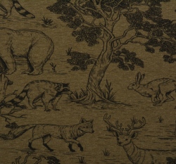 Teplákovina počesaná potisk lesní zvířátka - khaki
