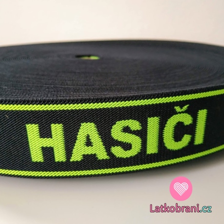 Pruženka šlová "hasiči" černá, neonově žlutý text