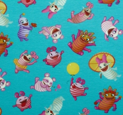 Úplet potisk příšerky jedlíci na modré do tyrkysova